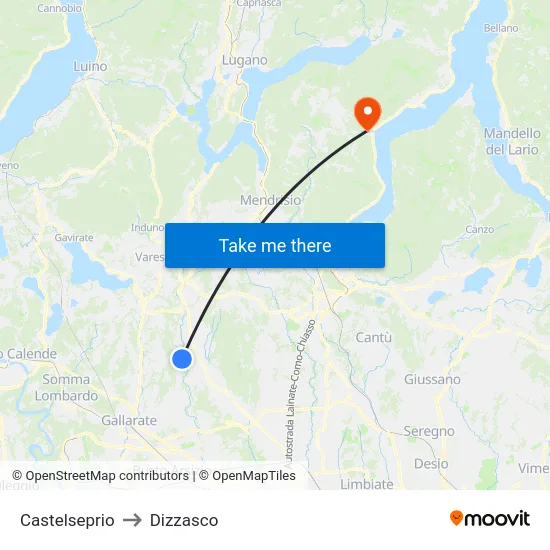 Castelseprio to Dizzasco map