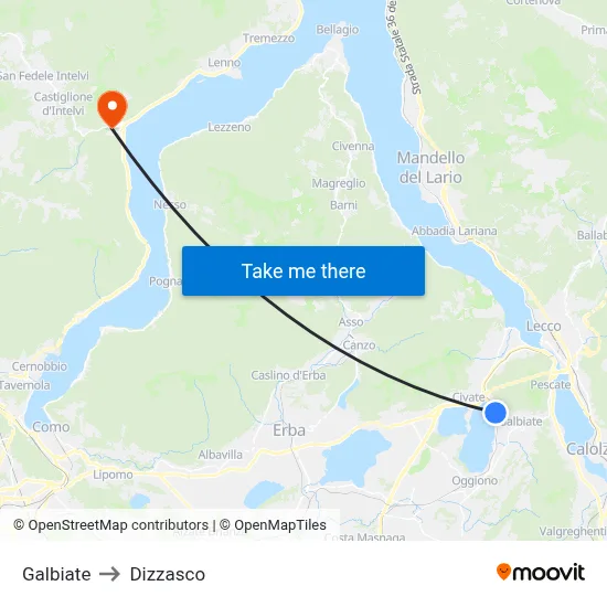 Galbiate to Dizzasco map