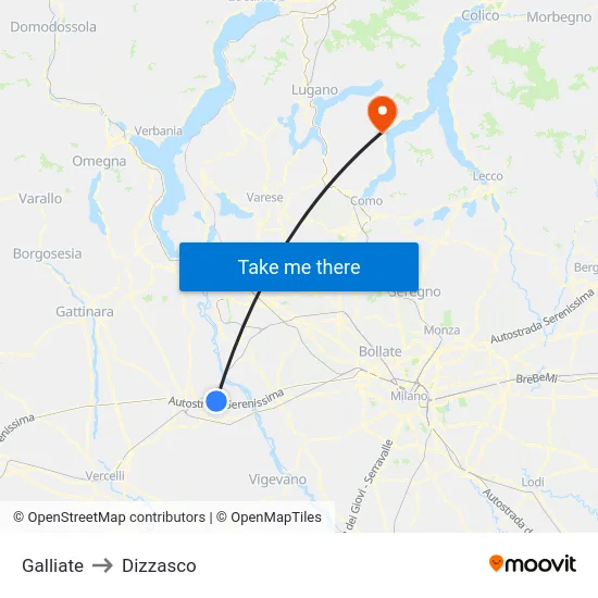 Galliate to Dizzasco map