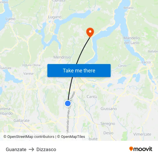 Guanzate to Dizzasco map