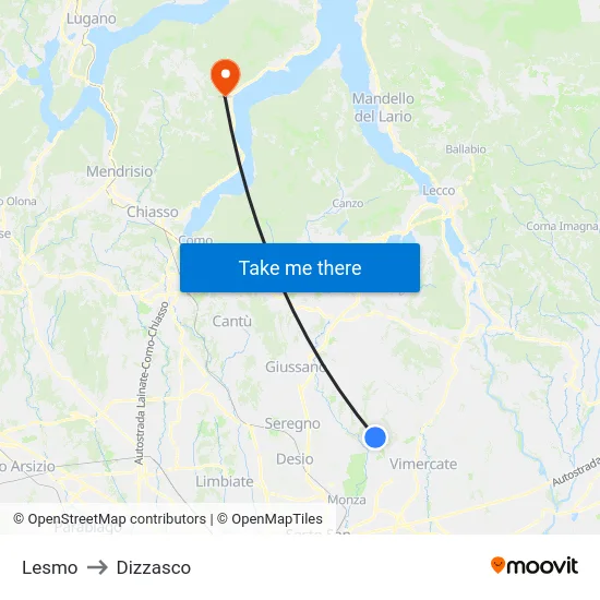 Lesmo to Dizzasco map
