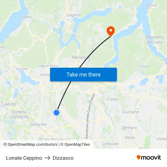 Lonate Ceppino to Dizzasco map