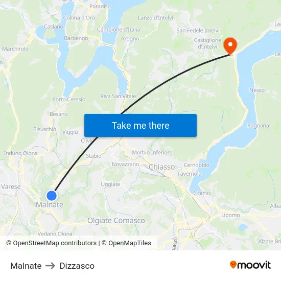 Malnate to Dizzasco map
