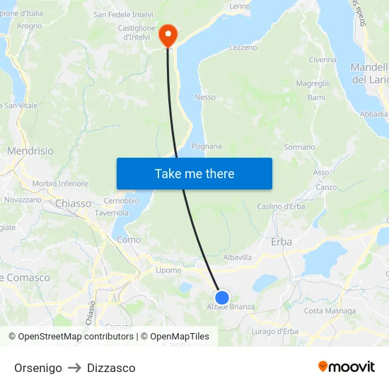 Orsenigo to Dizzasco map
