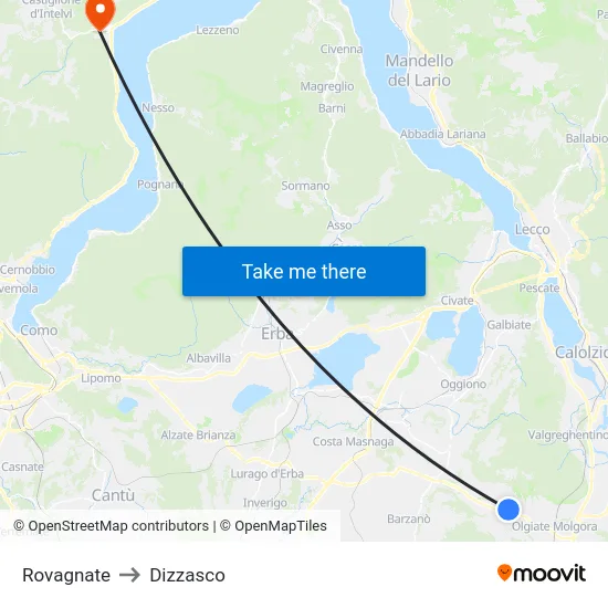 Rovagnate to Dizzasco map