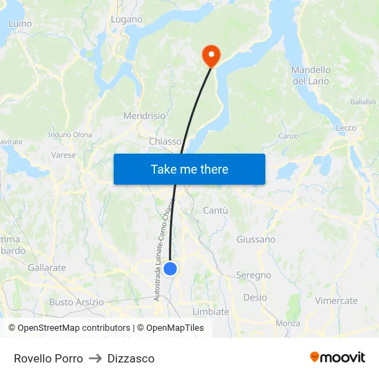 Rovello Porro to Dizzasco map