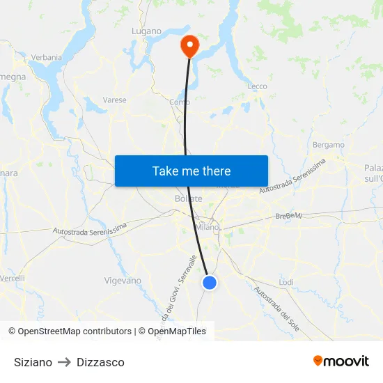 Siziano to Dizzasco map