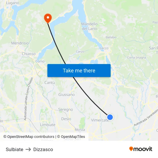 Sulbiate to Dizzasco map