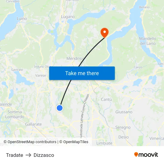 Tradate to Dizzasco map