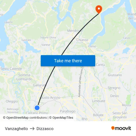 Vanzaghello to Dizzasco map