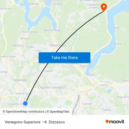 Venegono Superiore to Dizzasco map