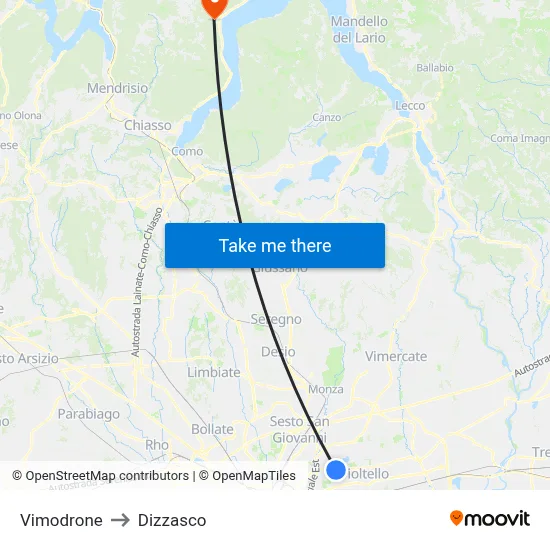 Vimodrone to Dizzasco map