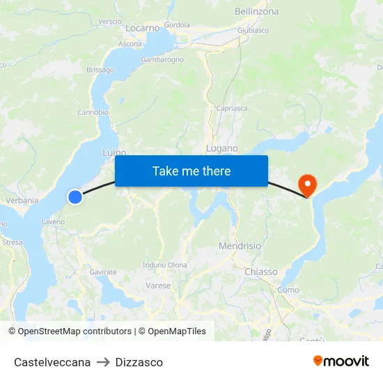 Castelveccana to Dizzasco map