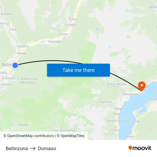 Bellinzona to Domaso map