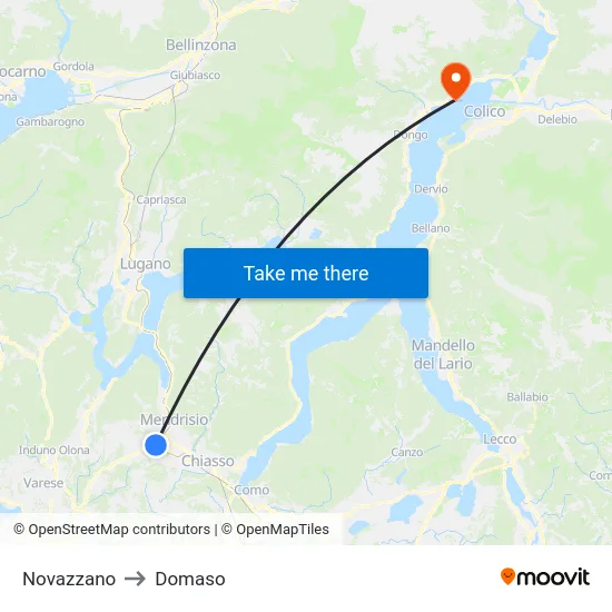 Novazzano to Domaso map