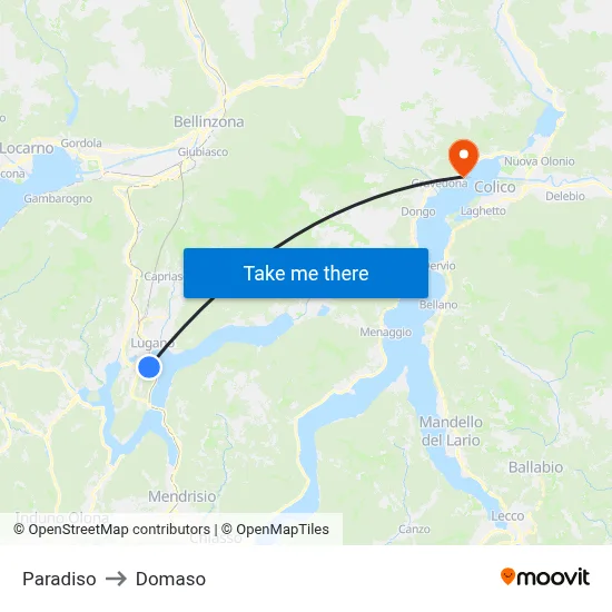 Paradiso to Domaso map