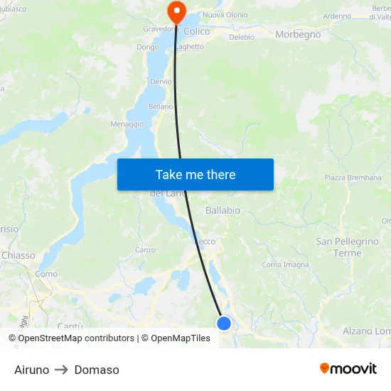 Airuno to Domaso map