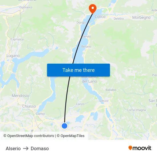 Alserio to Domaso map