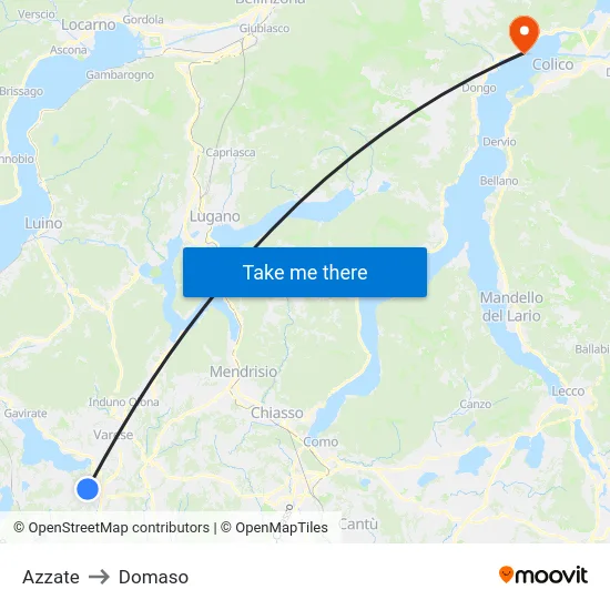 Azzate to Domaso map