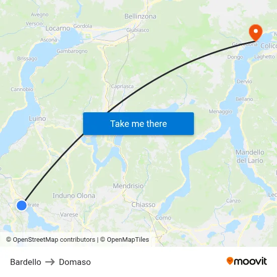 Bardello to Domaso map