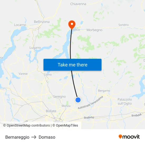 Bernareggio to Domaso map