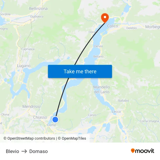Blevio to Domaso map