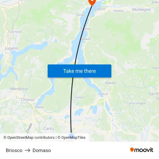 Briosco to Domaso map