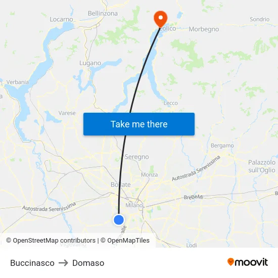 Buccinasco to Domaso map