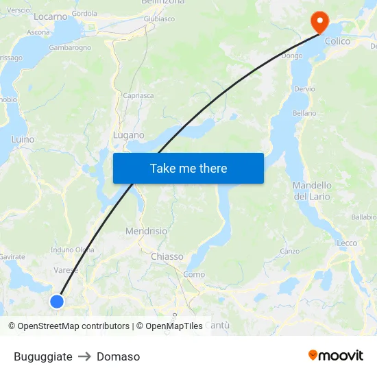 Buguggiate to Domaso map