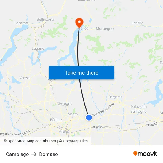 Cambiago to Domaso map