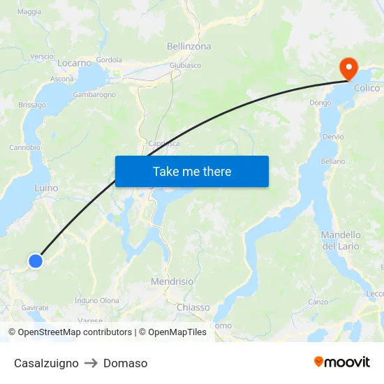 Casalzuigno to Domaso map