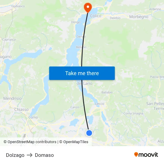 Dolzago to Domaso map