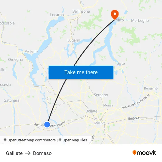 Galliate to Domaso map