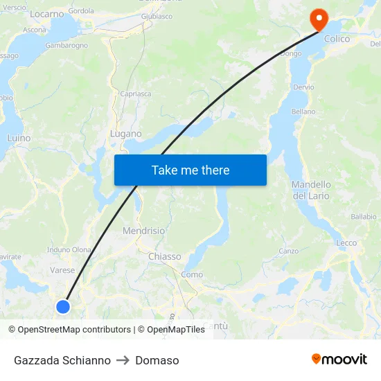 Gazzada Schianno to Domaso map