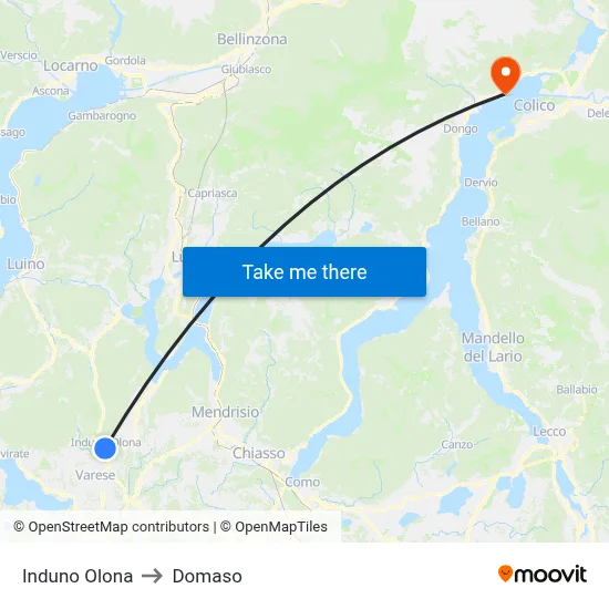 Induno Olona to Domaso map
