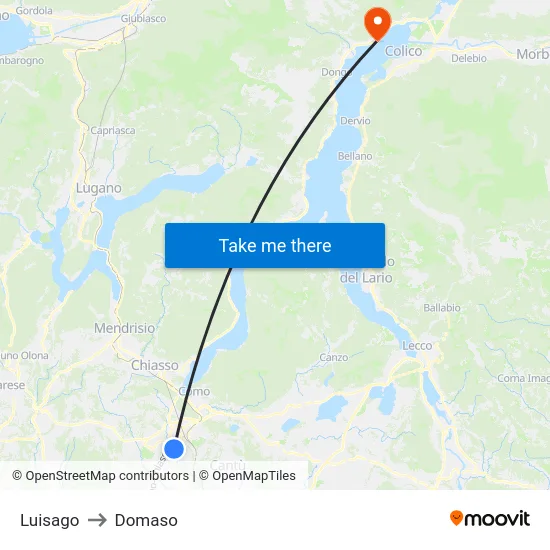 Luisago to Domaso map