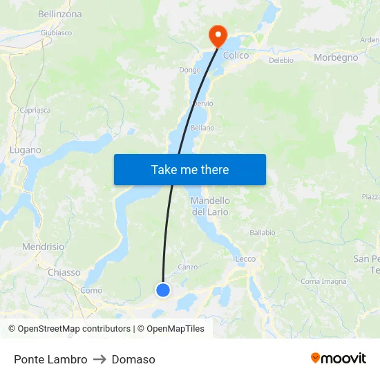 Ponte Lambro to Domaso map