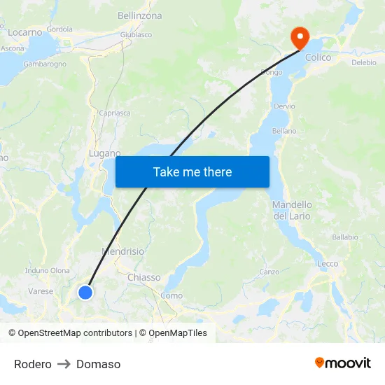 Rodero to Domaso map