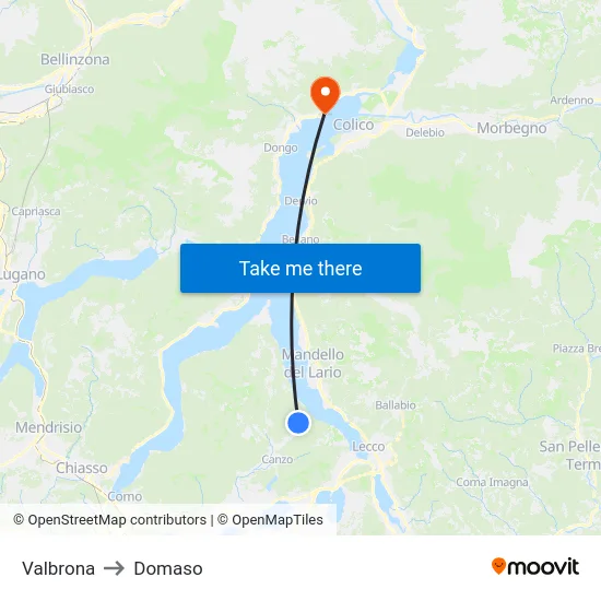 Valbrona to Domaso map