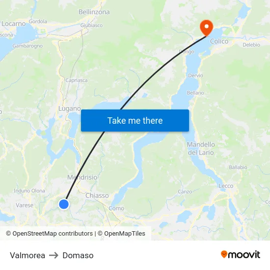 Valmorea to Domaso map