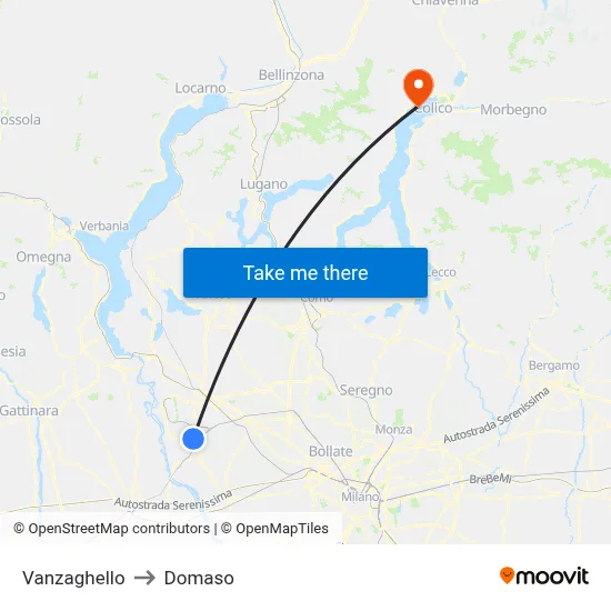 Vanzaghello to Domaso map