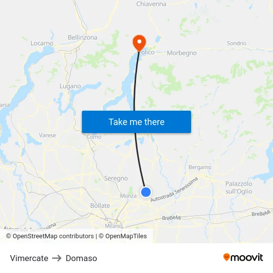 Vimercate to Domaso map