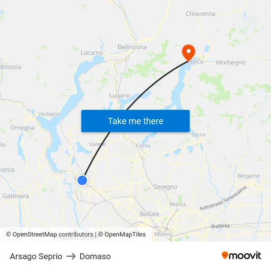 Arsago Seprio to Domaso map