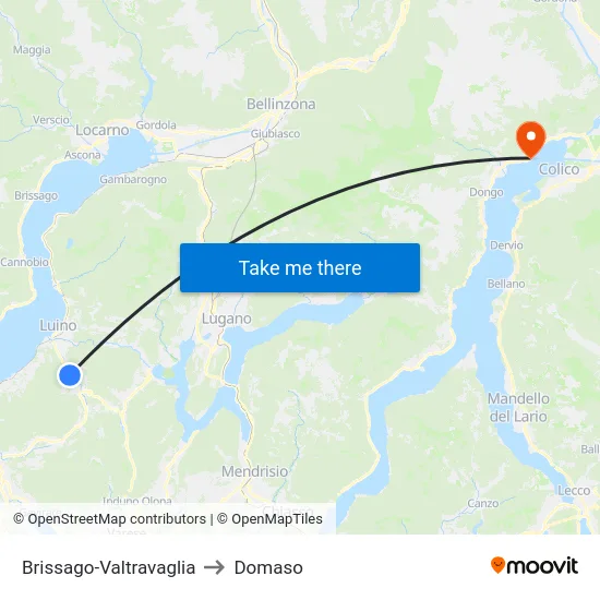 Brissago-Valtravaglia to Domaso map