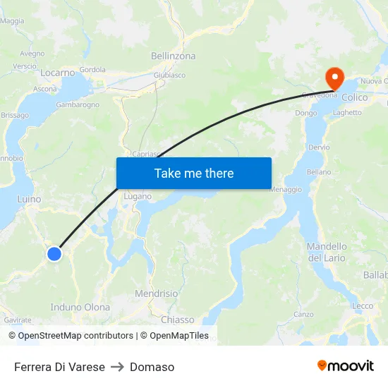 Ferrera Di Varese to Domaso map