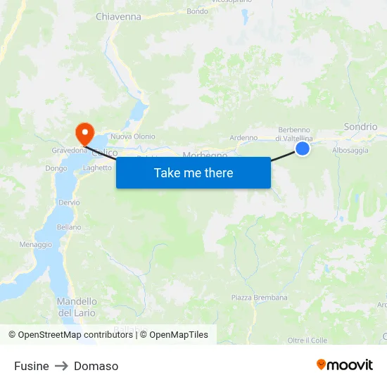 Fusine to Domaso map