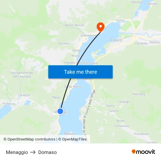 Menaggio to Domaso map