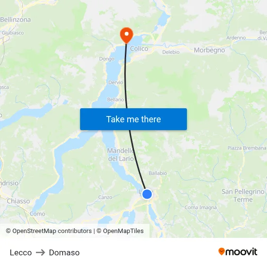 Lecco to Domaso map