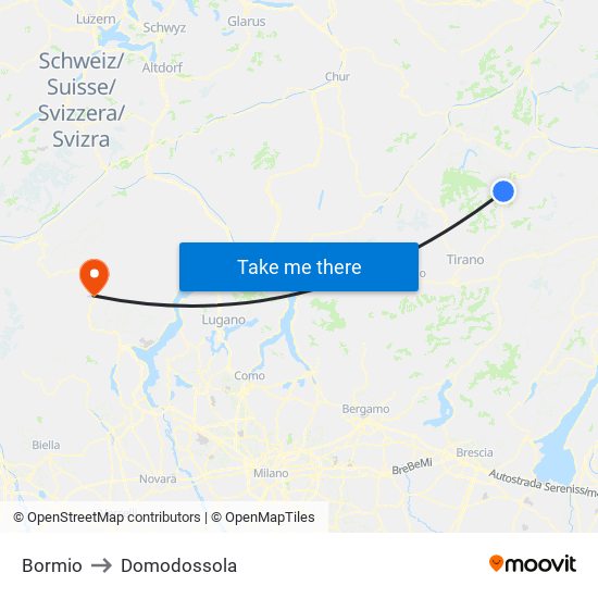 Bormio to Domodossola map