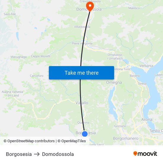 Borgosesia to Domodossola map